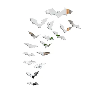 Detailed view of Halloween bat acrylic mirror wall stickers, 3D self-adhesive decor.
