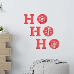 Adesivi murali specchio acrilico di Natale, lettere HOHOHO rosse e splendido fiocco.