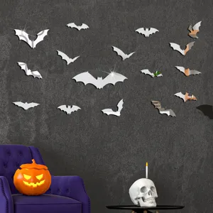 Halloween bat acrylic mirror wall stickers DIY 3d decorative stickers for spooky party home decor