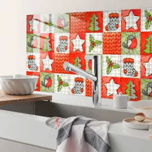 Sticker per piastrelle di Natale dettaglio, murale patchwork festivo per decorare la cucina.