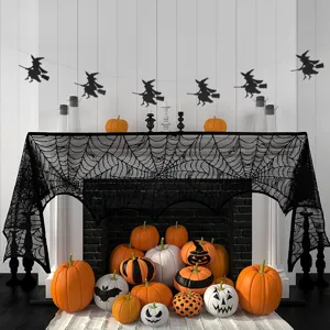 Halloween 3D schwarze Hexen Girlande Banner und Spinnennetz Kaminabdeckung fur Party Deko