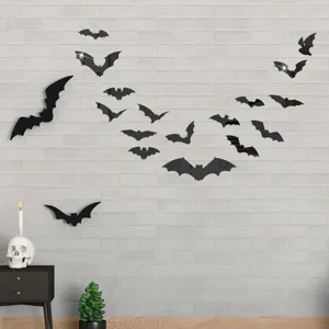 3D Halloween bat acrylic mirror wall stickers, self-adhesive reflective wall decor for party.