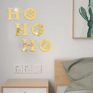 Adesivi murali specchio acrilico oro fiocco di neve di Natale lettera per decorazione camera