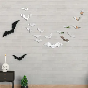 Halloween 3D mirror bat wall stickers acrylic self-adhesive decor for spooky party