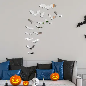 Halloween bat acrylic mirror wall stickers for spooky home party and haunted house decor.