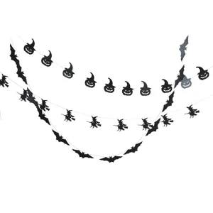 Halloween Hängende Girlande Details, schwarze Papier Kürbis Hexe Fledermaus Party Deko.