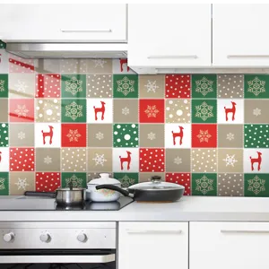 Adesivi per Piastrelle Impermeabili di Natalizi Autoadesivi Murali Cucina Bagno Casa Decorazioni Festive