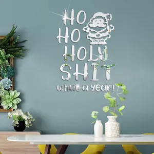 Adesivo murale specchio acrilico Natale simpatica scritta Babbo Natale decorazione