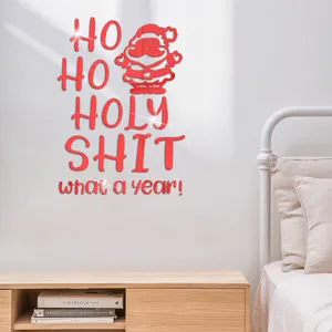 Adesivo murale specchio in acrilico con Babbo Natale e scritta per decorazione natalizia.