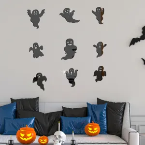 Halloween ghost acrylic mirror wall stickers, reflective spooky wall decals for party decor.