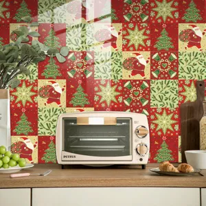 Dettaglio adesivo per piastrelle di Natale decorazione murale cucina festiva con Babbo Natale.
