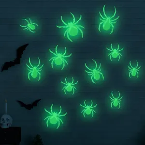 Pegatinas de pared de arañas luminosas de Halloween, decorados fluorescentes 3D para fiesta.