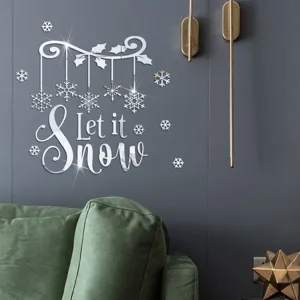 Adesivo murale specchio acrilico Natale fiocco di neve Let it Snow decorazione.