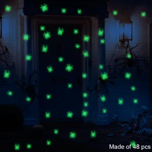 Halloween 3D luminoso brillante arana pegatinas de pared para fiesta ventana decoracion 48pcs