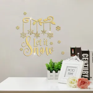 Adesivo murale natalizio in acrilico dorato con scritta Let it snow, decorazione festiva.