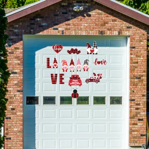 Autocollant aimant porte de garage Saint-Valentin, nain carreaux rouge noir amour.
