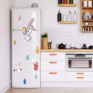 Pegatinas magneticas de nevera de Pascua con conejo lindo y huevos de colores para cocina.