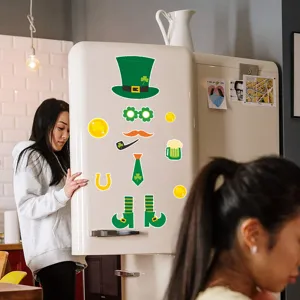 Pegatinas magnéticas para frigorífico de San Patricio, lindo conjunto de pegatinas de duende.