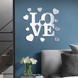 Acrylic mirror wall sticker LOVE letters heart shaped home decor wall art for living room