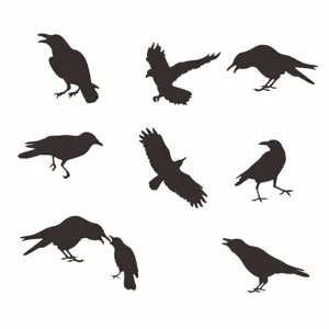 Halloween raven acrylic mirror wall sticker set with various crow silhouettes and sizes.