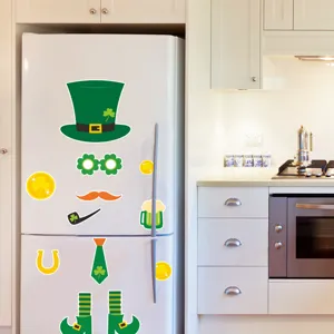 Set pegatinas magnéticas San Patricio, decoración sombrero duende trébol para puerta de cocina.
