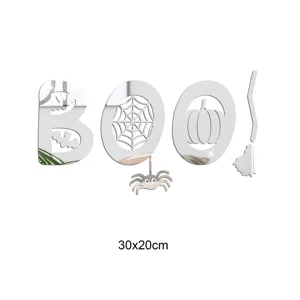 Halloween acrylic mirror wall stickers, BOO letters spider pumpkin decor for home bar party.