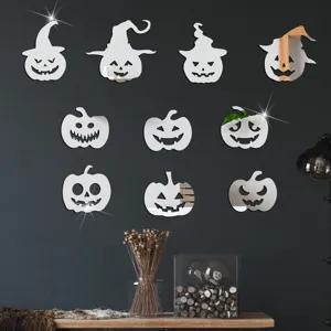 Halloween acrylic pumpkin mirror wall stickers, 3d self-adhesive spooky decor for party rooms.