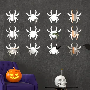 Spider acrylic mirror wall sticker set, 3D self-adhesive spooky Halloween home decor.