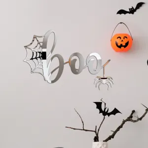 Halloween acrylic mirror wall sticker spooky boo design spider web home wall decor