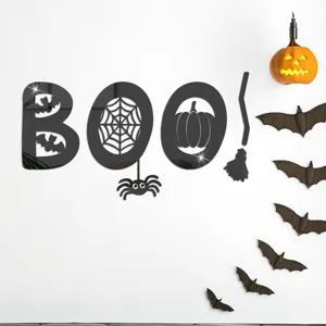 Halloween acrylic mirror wall sticker BOO ghost house party DIY home decor background
