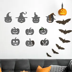 Halloween acrylic mirror pumpkin wall stickers spooky bat decals for party home decor details