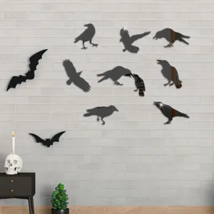 Halloween Acrylic Mirror Raven Bat Wall Stickers 3D Self Adhesive Scary Party Decor