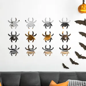 Detail view of Halloween 3D acrylic mirror spider wall stickers arranged neatly for decor.
