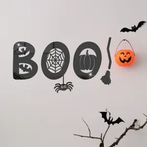 Halloween 3D acrylic mirror wall stickers spooky BOO lettering bats spider home party decor