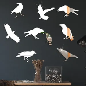 Detail view of 3D acrylic mirror raven wall stickers, perfect for Halloween home decor.