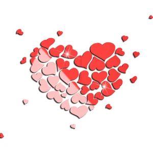 Detailed close-up shot of shiny red and pink acrylic heart mirror wall stickers design.