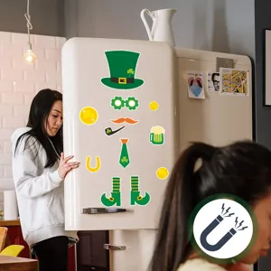 Detalles del set de pegatinas magnéticas para nevera de el Día de San Patricio.