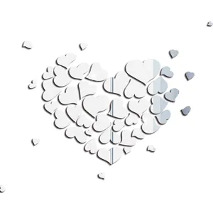 Details of acrylic heart mirror wall stickers, self-adhesive festive home decor design.