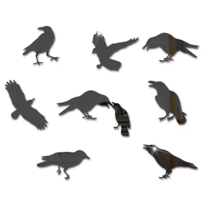 Acrylic crow mirror wall sticker details, showing diverse flying and standing poses clearly.