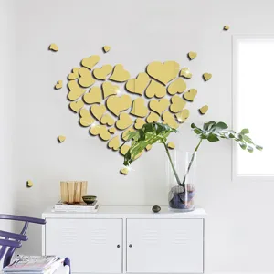 Gold acrylic heart mirror wall stickers DIY home decor art decals for living room bedroom