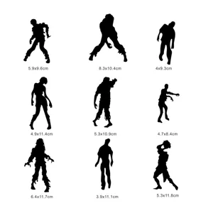 Halloween zombie acrylic mirror wall stickers set with precise dimensions for party decor.