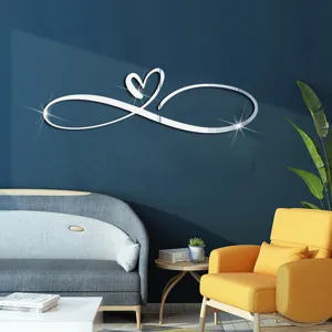 Acrylic infinity heart wall sticker for modern living room decor detail view, self adhesive.