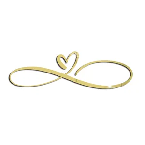 Gold acrylic mirror infinity heart wall sticker detail closeup view for home decor
