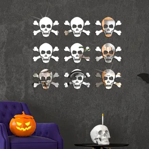 Halloween skull acrylic mirror wall sticker 3D self-adhesive party decor detail view