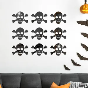 Halloween skull acrylic mirror wall sticker detail view, perfect for spooky party room decor.