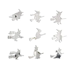 Close-up details of Halloween witch acrylic mirror wall stickers, 3D self-adhesive decor.