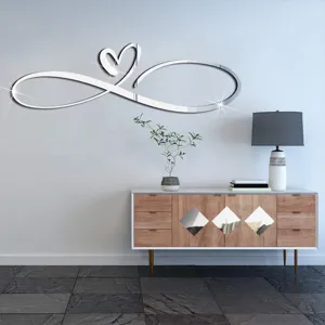 Acrylic heart infinity mirror wall sticker detail view, modern home decor accent piece.