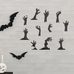 Halloween acrylic mirror wall stickers, 3D zombie hands and bats decor for party.