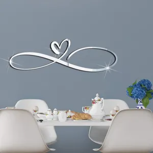 Acrylic mirror wall sticker featuring an infinity heart design, perfect for dining room interior decor.