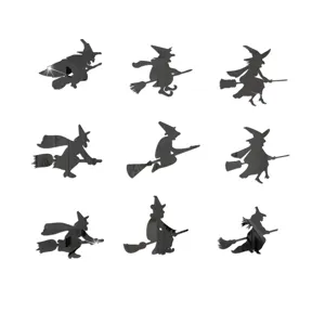 Halloween Witch Acrylic Mirror Wall Sticker, 9 Pcs 3D DIY Removable Home Decor Variant Set